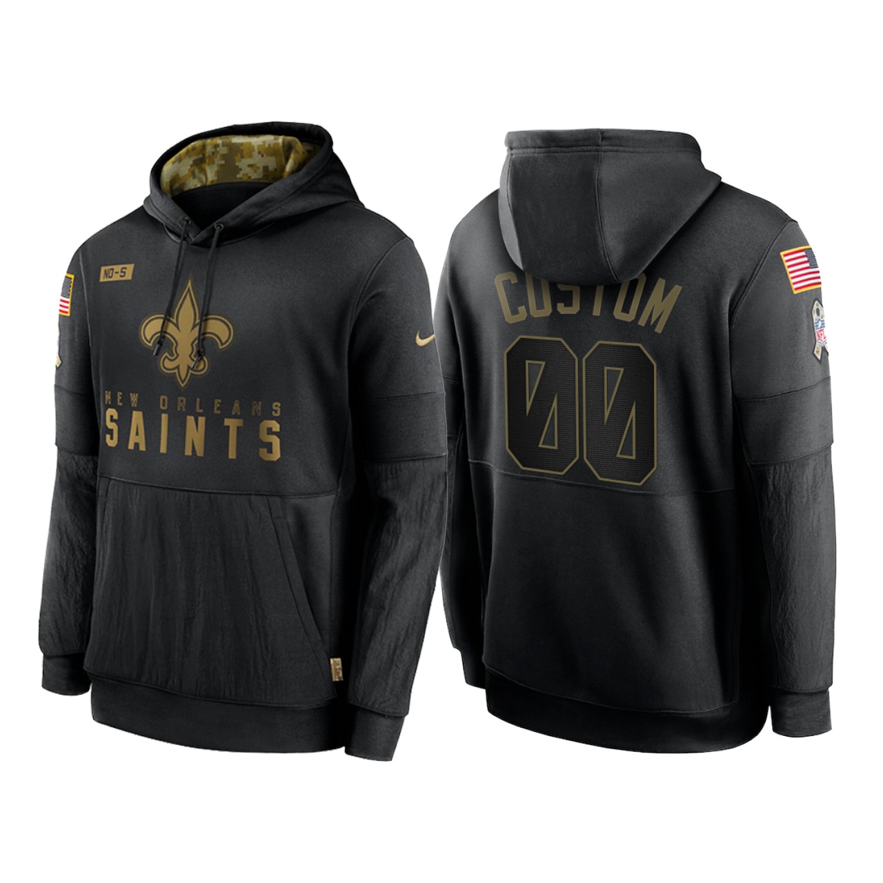 Men's New Orleans Saints ACTIVE PLAYER Custom 2020 Black Salute to Service Sideline Performance Pullover Hoodie
